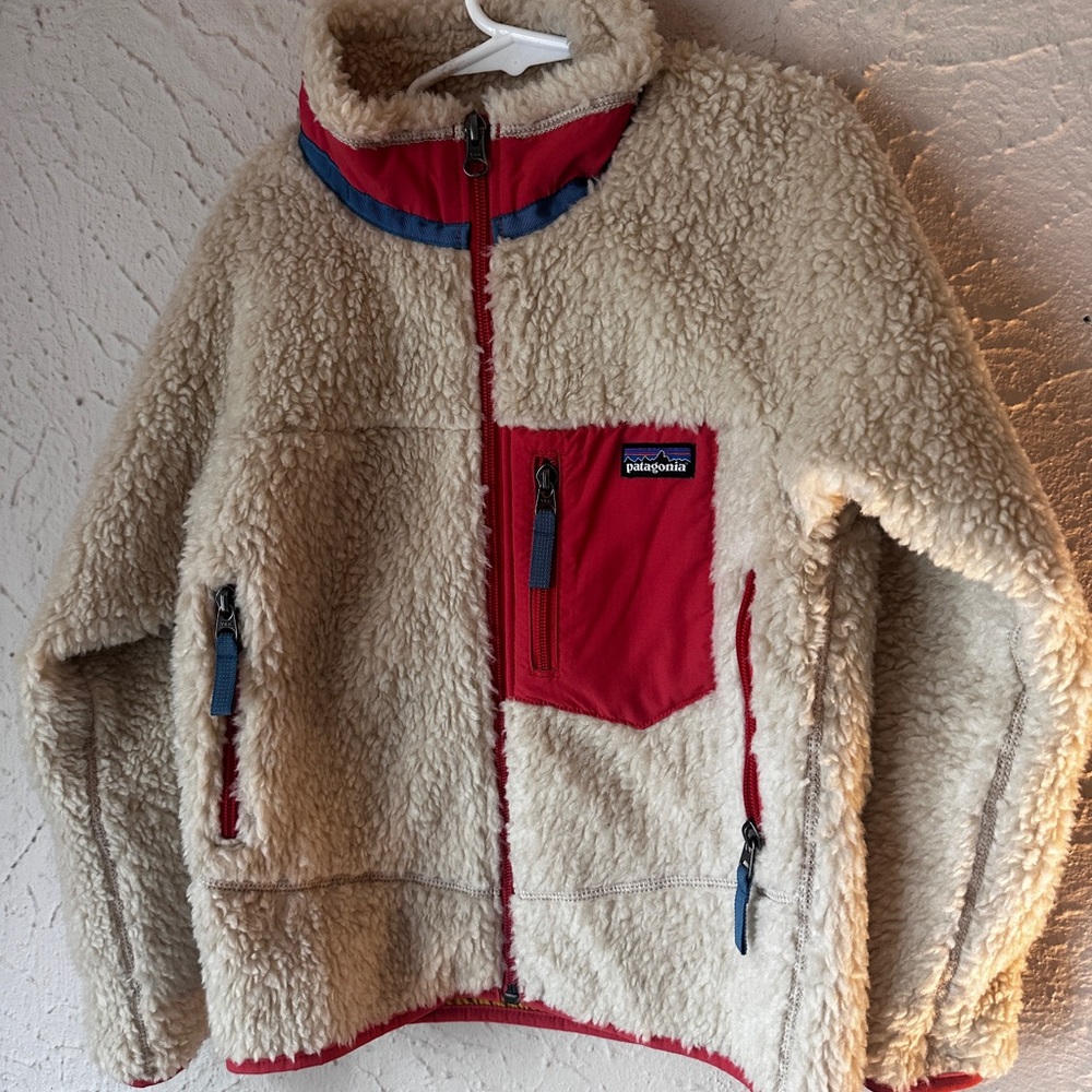 Patagonia Kids' Cream and Red Fleece Puffer Jacket